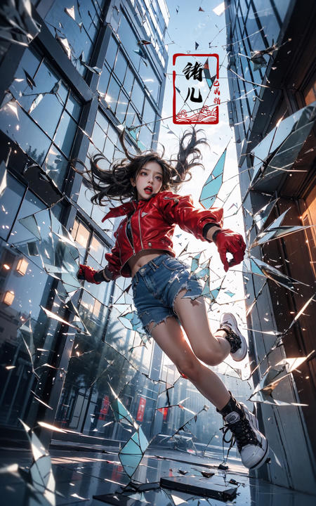 jumpingmidair, (1girl, solo:1.2), open mouth, outdoors, building, (broken glass:1.5), shoes, (red gloves:1.3),
Glow, reflective glass, light pollution
<lora:~Q?-gV jumping:0.8>