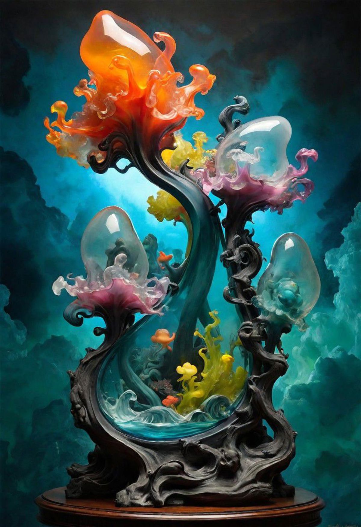 Artistic Glass Statue of a Tree with Flower-like Ornaments on its Branches
