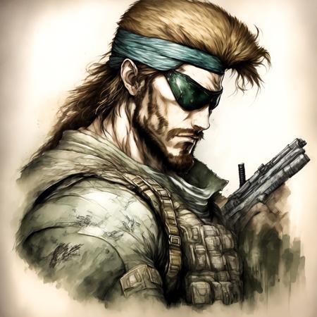 photo, drawing of legendary solid snake from metal gear solid (BigBossInk style:1)  <lora:djzBigBossInk:0.8>