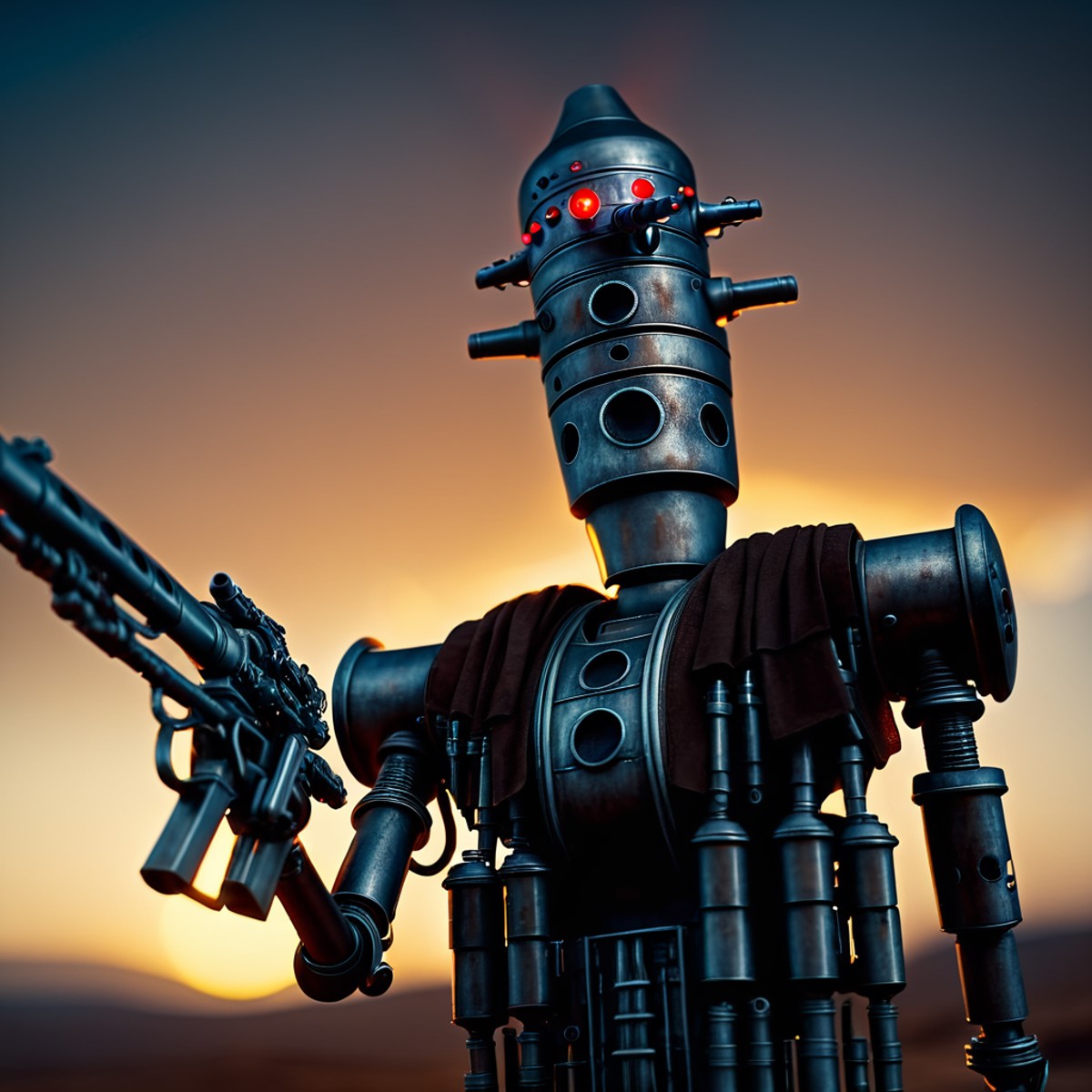 cinematic film still of  <lora:IG-88:1>
IG-88 droid a robot with a gun and a light on In Star Wars Universe, solo, weapon,...
