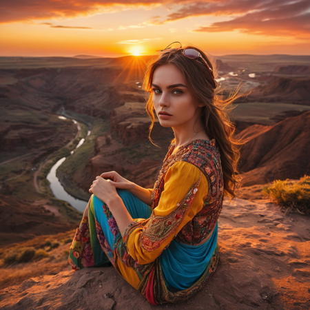 everything is very colorful, intricate, almost surreal, a riot of colors, maximum detail, dramatic lighting, a masterpiece, focus on details, beautiful women, magnificent landscape, sunrise, sunset
