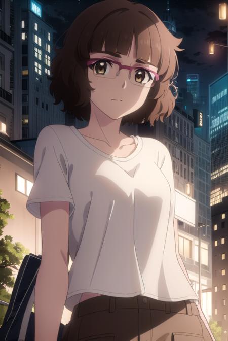 recreatorsmarine, <lora:recreators marine s1-lora-nochekaiser:1>,
marine, short hair, brown hair, (brown eyes:1.3), glasses, mole, mole under eye, bangs, blunt bangs,
BREAK skirt, shirt, white shirt, short sleeves, pink skirt, collarbone,
BREAK outdoor, city, night, sky, buildings, moon, clouds,
BREAK looking at viewer, (cowboy shot:1.5),
BREAK <lyco:GoodHands-beta2:1>, (masterpiece:1.2), best quality, high resolution, unity 8k wallpaper, (illustration:0.8), (beautiful detailed eyes:1.6), extremely detailed face, perfect lighting, extremely detailed CG, (perfect hands, perfect anatomy),