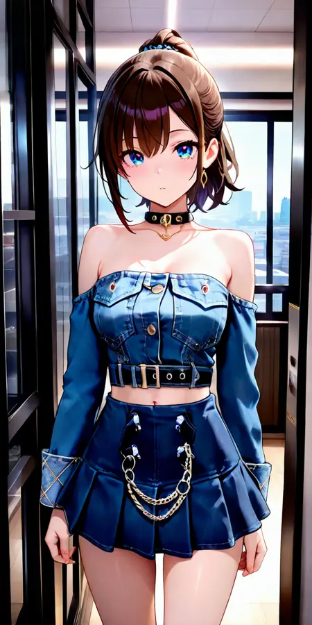 Denim skirt and shirt