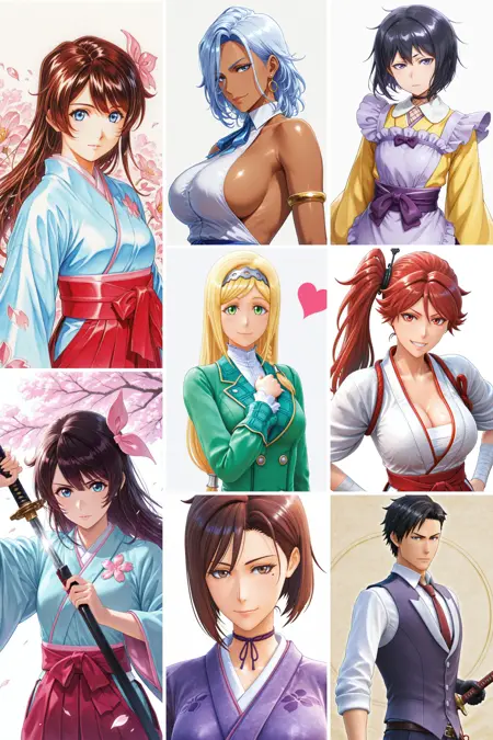 [illustrious XL] 7 in 1 ,Tite Kubo & Kousuke Fujishima/久保带人&藤岛康介 《New Sakura Wars》/《新樱花大战》- Artist Style