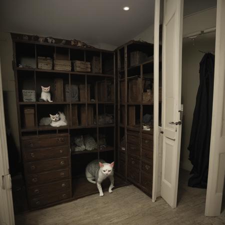 ((backrooms)) style horror cat, dark, mysterious, scary,