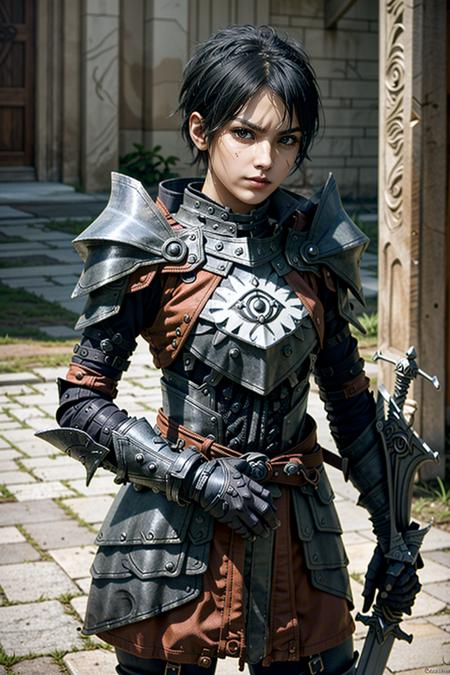 CassandraDA, 1girl, solo, armor, weapon, sword, black hair, short hair
<lora:epi_noiseoffset2:1>,   <lora:CassandraDA :0.7>