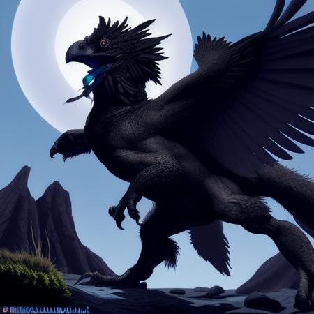 {{feralplmr}}  a hyper realistic illustration of a huge monster raven hybrid, feathers glow in the dark, fractal moonlight, little dragon with glowing scales, award - winning, masterpiece,  {{scales, claws, anthro}}, {{high quality}}, epic , photorealism, furred dragon,