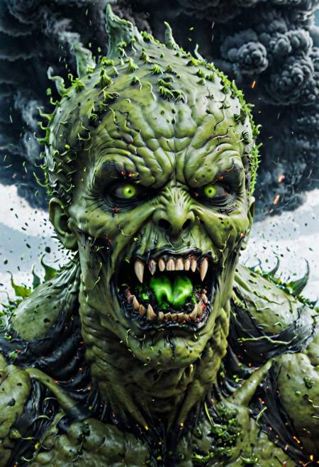 According to the rules, in such cases, it was supposed to become a black impenetrable cloud, fill the entire space with itself, catch up with green DEVIL SPAWN horror and look at him with an ominous luminous look from nowhere and from everywhere, which Bomchi immediately did.  Feeling of fear, feeling of horror,rich colors, ultra clear image, more realistic, high resolution photos, 8K HD wallpapershigh quality, intricate details,  ultra detailed, ,depth of field, 8k resolution trending on Artstation Unreal Engine 5, Epic,detailed background, <lora:xl_more_art-full_v1:1.2>  <lora:JuggerCineXL2:0.8> , Cinematic,  <lora:EnvyActionShotXL01:0.8> action shot
