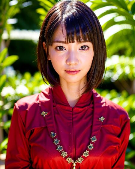 best quality, photorealistic, 8k, high res, 1girl, woman, (professional lighting), (portrait:0.6), (red kimono dress:1.72), gorgeous, black hair, (short hair:1.2), (1girl eyes looking at viewer:1.4), ((looking at viewer:1.6)), (looking at the camera), photorealistic, (bokeh), (portait:0.6), (dynamic pose:1.2), sfw, (smile:1.2),  <lora:koharu suzuki v2:0.79>