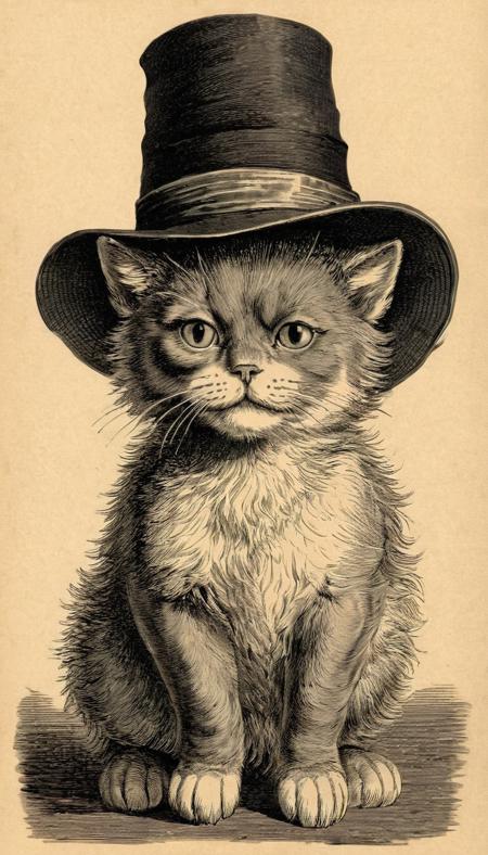 cat in a hat<lora:vntg-line-art-v2:1> vntg, line-art