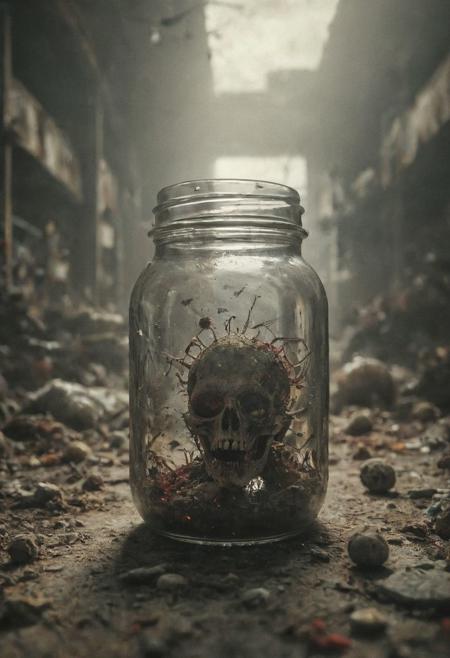 (a jar with an organic virus, laboratory biohazard in the background). As the aids hiv virus mutated with covid, it created a new zombie virus similar to the T-virus. This new virus, called the C-virus, makes people like gore, clowns, colorful things, aliens, feminization and vampire demons, etc. This makes people believe that cosmic horrors are real, however, they are just zombies of consumerism, resident evil in the style of David Cronenberg.
Wide range of colors., Dramatic,Dynamic,Cinematic,Sharp details Insane quality. Insane resolution. Insane details. Masterpiece. 32k resolution.
<lora:add-detail-xl:0.95> <lora:dvr-lnds-sdxl:0.3> dvr-lnds-sdxl <lora:MJ52:0.25> <lora:ral-apoctvisn-sdxl:0.3> ral-apoctvisn <lora:zavy-cntrst-sdxl:0.35> dark, chiaroscuro, low-key <lora:zavy-rmlght-sdxl:0.41> zavy-rmlght <lora:SDXLFaeTastic2400:0.225>