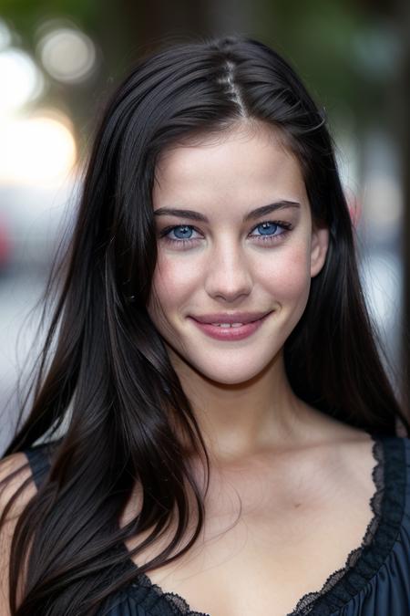 real, atmospheric scene, masterpiece, best quality, (detailed face, detail skin texture, ultra-detailed body),(cinematic light),
<lora:LivTyler_smf_lora_v01-000003:0.9>, 1i7t713r-smf, 1girl, realistic, solo, smile, fruit, grin, blue eyes, food, long hair, black hair, brown hair, looking at viewer