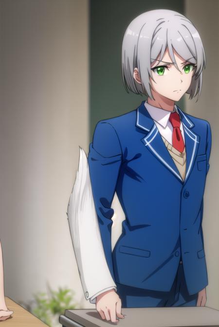 broodlevkaiser, <lora:brood lev kaiser s2-lora-nochekaiser:1>,
brood lev kaiser, (green eyes:1.3), grey hair, male focus,
BREAK school uniform, jacket, necktie, pants, formal, suit, blue jacket, red necktie,
BREAK indoors, classroom,
BREAK looking at viewer,
BREAK <lyco:GoodHands-beta2:1>, (masterpiece:1.2), best quality, high resolution, unity 8k wallpaper, (illustration:0.8), (beautiful detailed eyes:1.6), extremely detailed face, perfect lighting, extremely detailed CG, (perfect hands, perfect anatomy),