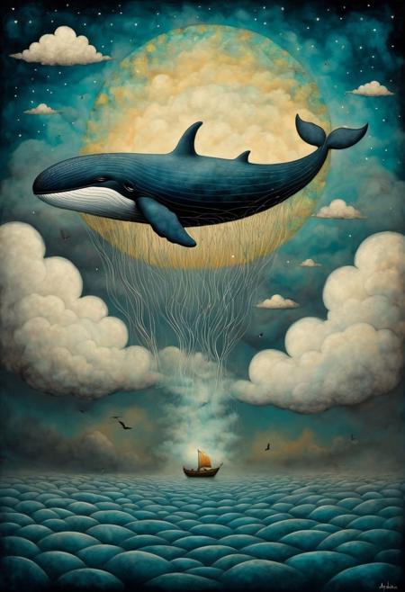 Persian Girl,Magic,Fantasy,Abstract,Surreal,Animals,Creatures,
A whale sprang up in the clouds,Meticulous painting,by Andy Kehoe,