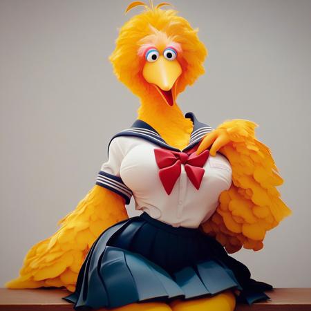 Big Bird, yellow feathers, bird legs, orange legs 