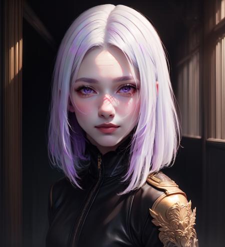 (artwork), (masterpiece), (amazing work), (masterpiece), (extremely detailed CG 8k unit wallpaper), <lora:GoodHands-vanilla:0.6>, <lyco:Nova-15:1.0>, (blunt ends,straight hair:1.4), medium hair, (white hair:1.4), tall female, small breasts, petite, colored tips, leather jacket, happy, smile, natural skin texture, hyperrealism, hdr, hyperdetailed, RAW photo, photorealistic, best quality, highres, realistic, 8k, caustics, dynamic light, beautiful and delicate lips, delicate fingers, detailed pupil, real human skin, <lora:GoodHands-vanilla:0.8>