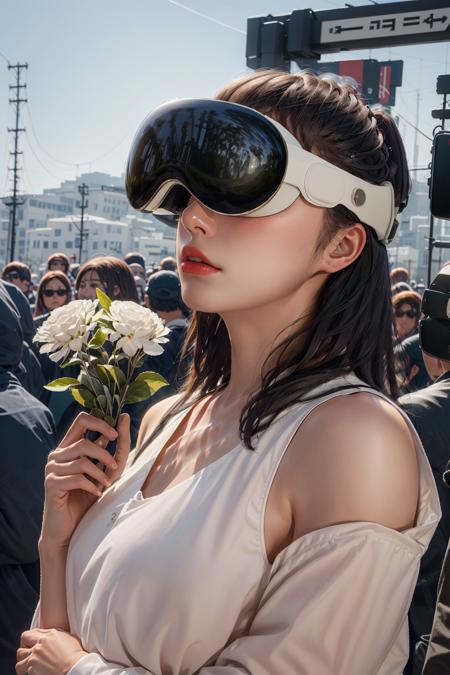 (masterpiece, best quality, photorealistic, ultra high res, 8K raw photo:1.1),
depth of field, crowd, crossroads,
1girl, knight, crown, holding flowers, wearing headset Apple Vision Pro, <lora:0613_Vision_Pro_0.1_Lion_ViT_10_-000010:0.7> 
looking away, awe,