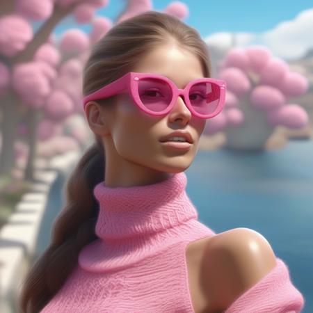 nessa  <lora:nessa_sdxlr_resized:1>,, a candid photo of a woman with pink knitted sunglasses, confident pose, concept art, intricate details, highly detailed, photorealistic, octane render, 8 k, unreal engine. art by artgerm and greg rutk owski and alphonse mucha