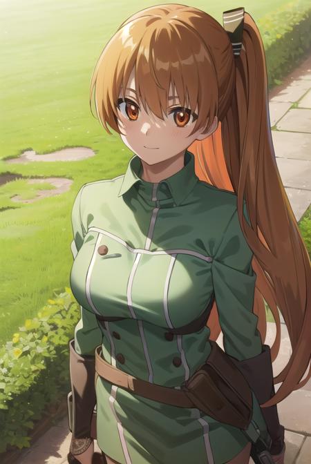 seryuuubiquitous, <lora:seryuu ubiquitous s1-lora-nochekaiser:1>,
seryuu ubiquitous, long hair, brown hair, (brown eyes:1.3), uniform, dog, gauntlets, green uniform, military uniform, long sleeves, medium hair, smile,
BREAK ,
BREAK outdoors, nature, forest, trees, grass, sky, clouds,
BREAK looking at viewer, (cowboy shot:1.5),
BREAK <lyco:GoodHands-beta2:1>, (masterpiece:1.2), best quality, high resolution, unity 8k wallpaper, (illustration:0.8), (beautiful detailed eyes:1.6), extremely detailed face, perfect lighting, extremely detailed CG, (perfect hands, perfect anatomy),