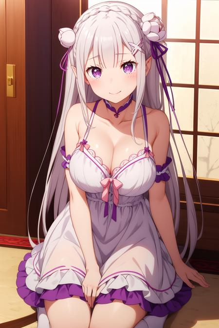 <lora:ä»é¶åé4V-000007:0.8>,ç±èèé,1girl,emilia (re:zero),pointy ears,grey hair,white hair,very long hair,blunt bangs,purple eyes,crown braid,sidelocks,x hair ornament,hair flower,purple ribbon,very long hair,
<lora:add_detail:0.3>,<lora:è°æ´colorful_V1_lbw:0.3>,indoors,ç¹è¾è¥¿äºÂ·èÂ·é¿æ¯ç¹é·äº,smile,
ç¹è¾è¥¿äºç»¿è£,hair flower,two side up,hair ornament,sidelocks,hair flower,two side up,hair ornament,green dress,pink bow,bare shoulders,sundress,frills,white dress,cleavage,large breasts,
white socks,red shoes,, Exquisite visuals, high-definition,masterpiece,best quality,Exquisite visuals,high-definition,masterpiece,best quality,18yo,Young female,Beautiful Fingers,Beautiful long legs,Beautiful body,Beautiful character design,