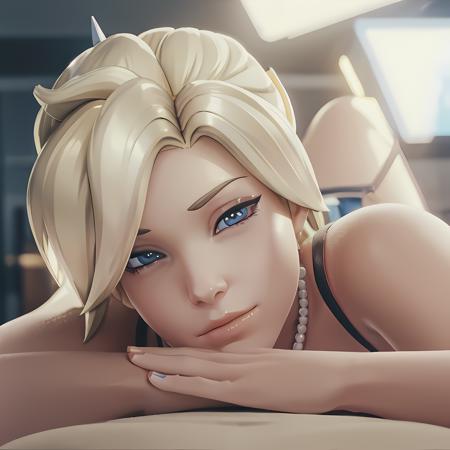 <lora:m3rcy_GB:0.8> 1girl,facing viewer,subject,cowboy shot,head_shot,looking at viewer,blond,blue eyes,high quality,depth of field,  ,mercy_\(overwatch\),