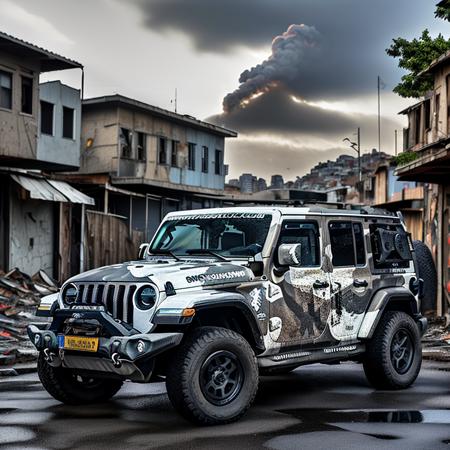 <lora:StormShadow_02B-000002:0.8>,a RAW photograph of (StormShadow Jeep:1.1),
parked on a pile of building debris in the alleyways of Favela Brazil, with (Driver man:1.2) in army fatigues carrying an assault rifle, from Call of Duty Ghosts,Outside the fencing you will see more run-down buildings along with a nice waterfront city in the far distance and the Christ the Redeemer statue on a mountaintop,
(wide_shot:1.2),from_side,8k,uhd,best quality,masterpiece,raw photo,photorealistic,high contrast,HDR,HD wallpaper,IMAX,highres,absurdres,andscape,