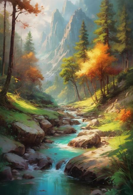 nature photo, landscape, canvas, oil, natural colors, by Ross Tran