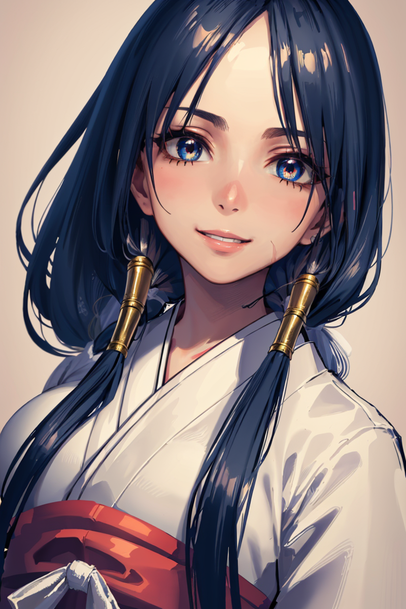 Anime Character with Blue Eyes and Long Black Hair.