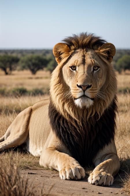 award winning wildlife (medium long shot:1.4), 35mm film movie still, ultra photorealistic, photorealism, lion,  a serene scene on the vast African savanna, taken with hasselblad H6D 100c,ultra detail,  the HCD 24mm lens, hazy mood, cinematic dramatic lighting, cold muted colors, (DOF:1.4), sharp focus, (perfect real extremely details), amazing fine detail, absurdres, hyper realistic lifelike texture, dramatic lighting