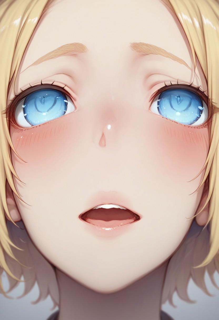 score_9, score_8_up, score_7_up, 
j34nn3d4rc,
1girl, solo, looking at viewer, blush, short hair, open mouth, blue eyes, blonde hair, portrait, close-up,