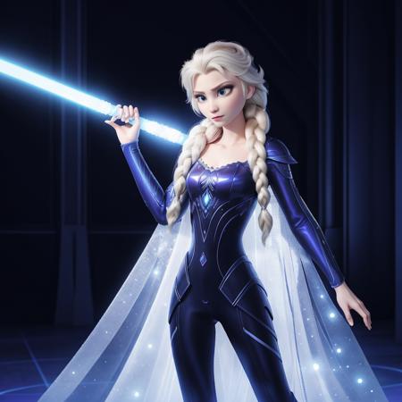 The blades of Elsa's two blue lightsabers (dual wielding)  glimmered with ultra-sharp precision, its 8K resolution showcasing the tiniest details that would be invisible to the naked eye. The negative space around her was just as captivating; intricate lines etched into the sleek surfaces of the starship's floors added depth and texture to the scene.
Elsa herself stood proudly in this futuristic setting, clad in a skimpy blue and white leather armor that highlighted every curve of her body. Her eyes blazed with intense focus as she held onto her weapon, poised to strike at any given moment. Bright lights illuminated the area around her, casting shadows across the walls and adding to the surreal atmosphere.
In this world where science fiction meets high definition technology, Elsa moved effortlessly, her movements graceful and precise. It was clear that both her skills and her equipment were truly next level, leaving no doubt that she was one of the most formidable forces in the galaxy.
<lora:weight_slider_v2:-1.3> <lora:elsa-frzn-v1.1:1> elsa-frzn, elsa \(frozen\), blue eyes, 1girl, long hair, solo, single braid, hair over shoulder, looking at viewer <lora:photorealistic_portrait:3> photorealistic portrait