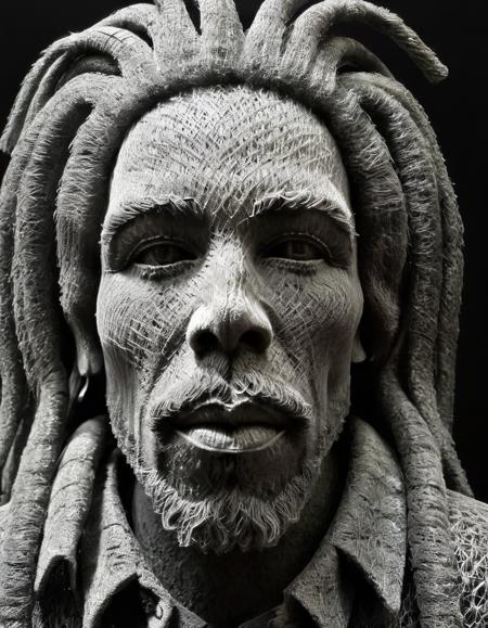 wire sculpture, Bob Marley, upperbody, monochrome, greyscale, male focus, 1boy, horror \(theme\), facial hair, looking at viewer, black background, closed mouth, portrait, highly detailed, advanced, cool, sunny, modern fine intricate cinematic color, new, artistic, symmetry, light, amazing, pure colors, very inspirational
 <lora:WiredXL:1>, , <lora:FILM_PHOTOGRAPHY_STYLE:0.25>