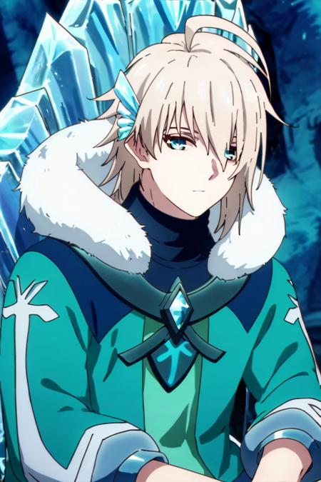 Pavel,white hair, blue eyes,hair ornament,ahoge,