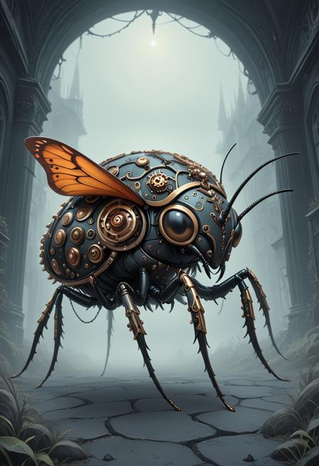 mobe-cybideen, mobe-godeen, gothic biomech beetle, ornate armored shell with steampunk detailing, photoreal insect rendering, featured on Behance, surreal setting, <lora:GothicDetailEnhancer:0.65>, <lora:CyberBioDetailEnhancerV1:0.85>, <lora:add-detail-xl:0.45>,