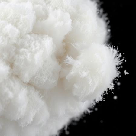 Hyper Detailed, Soft Textured Fur, Zoomed <zoom>, Micro Fibers, Cotton Picture, Molecule of White Powder Fuzz, Black Background, Speckles Flurry, Professional Shot, 2;3 Dynamic Shot, Relaxing, Close Up Shot