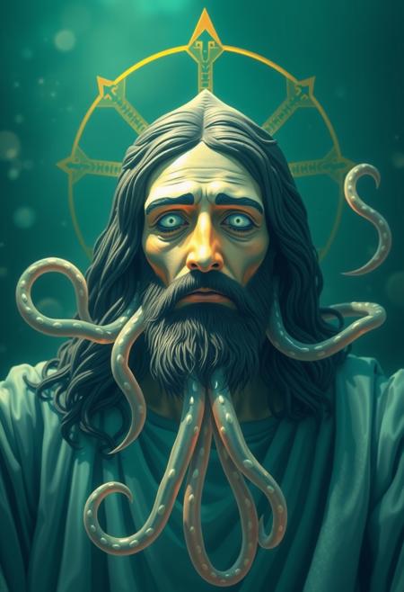 Jesus Christ but it is really a squid
