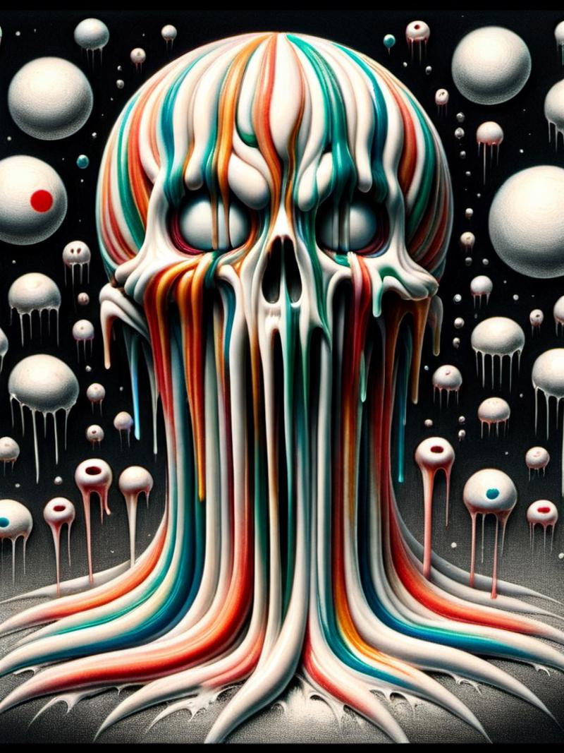 A vibrant and colorful digital art piece featuring a skull and dripping icicles.