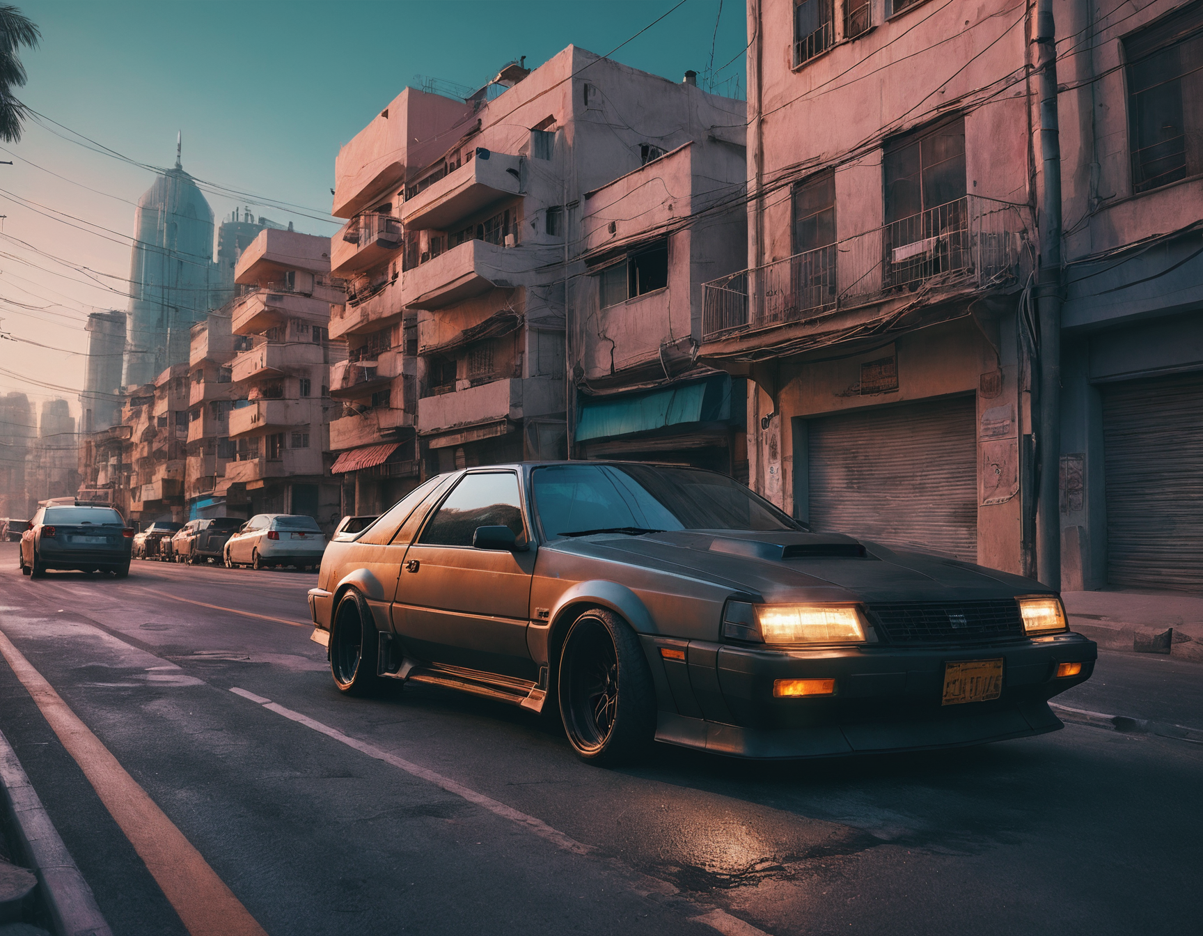 <lora:Ahmed Yacoubi CLIP:0.0>,a car parked on the side of the road, .,high-definition photograph,photoreal details,unsplash photography,extremely beautiful lighting,Ñinematic lighting,Ahmed Yacoubi,vehicle,, <lora:Beeple_cyberpunk art-000005:1>,city,sky,background,Beeple,cyberpunk art,