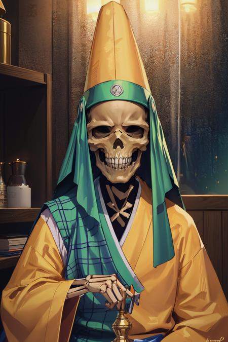 daisoujousmt, hat, skull, japanese clothes, skeleton, tate eboshi