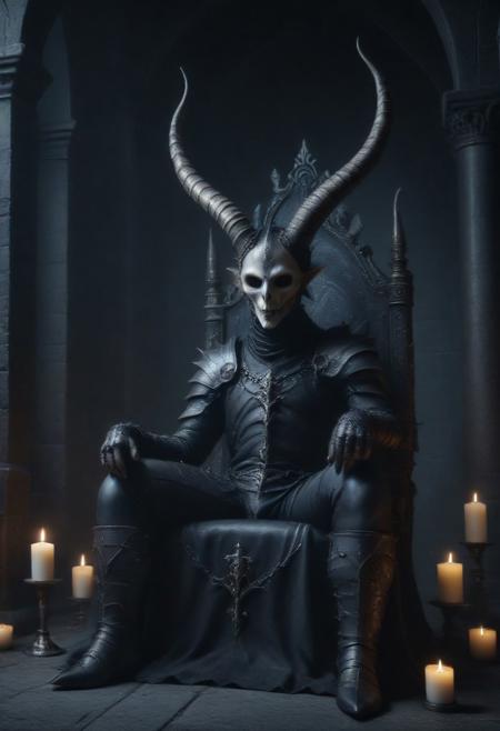 Smooth_Quality, knight, twisted horns, throne, candles, high contrast, mobe-godeen