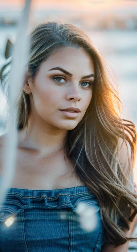 alele (sharp focus:1.2), portrait, attractive young woman, (beautiful face:1.1), detailed eyes, luscious lips, (eye makeup:1.2), (medium breasts:1.0), (tight body:1.2), wearing (jeans and t-shirt:1.2) at (the beach:1.2). (morning sun lighting:1.2), depth of field, bokeh, 4K, HDR. by (James C. Christensen:1.2|Jeremy Lipking:1.1).