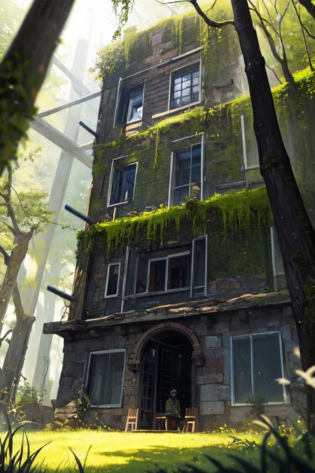 scenery, hat, building, window, city, outdoors, standing, ambiguous gender, coat, multiple boys, boots ,ruins, overgrown, scenery, sunlight, tree, outdoors, light rays, nature, grass, moss, blurry, post-apocalypse, forest, depth of field, sunbeam, building, day, plant, blurry foreground, sitting, artist name 
///////////
///////////, <lora:ç»ä¸½çåå½±:0.2>,<lora:add_detail:0.35>, <lora:adaptedmodel:0.35>