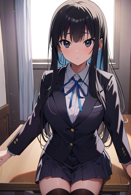 mioakiyama, <lyco:mioakiyama-LYCORIStest:1>,
mio akiyama, (black eyes:1.5), black hair, long hair,
BREAK sakuragaoka high school uniform, school uniform, uniform,
BREAK looking at viewer,
BREAK indoors, classroom,
BREAK <lora:GoodHands-vanilla:1>, (masterpiece:1.2), best quality, high resolution, unity 8k wallpaper, (illustration:0.8), (beautiful detailed eyes:1.6), extremely detailed face, perfect lighting, extremely detailed CG, (perfect hands, perfect anatomy),