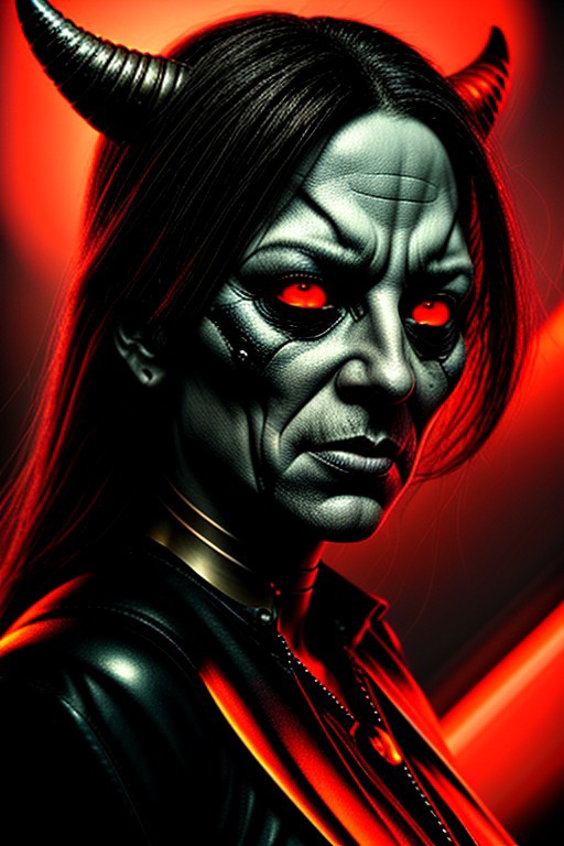 Demon, biomechanical, detailed, portrait, dramatic, cinematic, data mosh, glow,