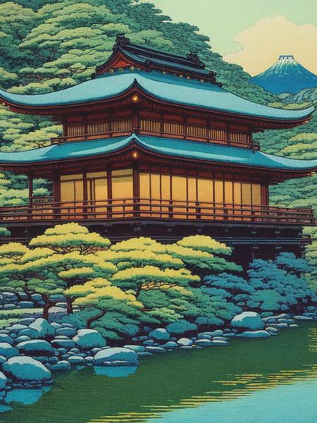 <lyco:KawaseHasui:1.0> Home in the city Kawase Hasui style