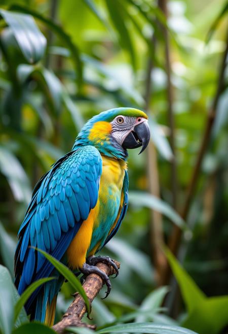 Parrot, blue macaw, in a jungle