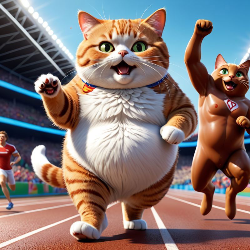 Cartoon Cats on a Running Track - One Fat and One Skinny