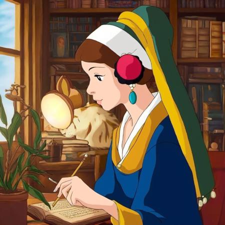 the  girl with a pearl earring the LofiGirl  <lora:SDXL-LofiGirl-Lora:1>, Very detailed, clean, high quality, sharp image