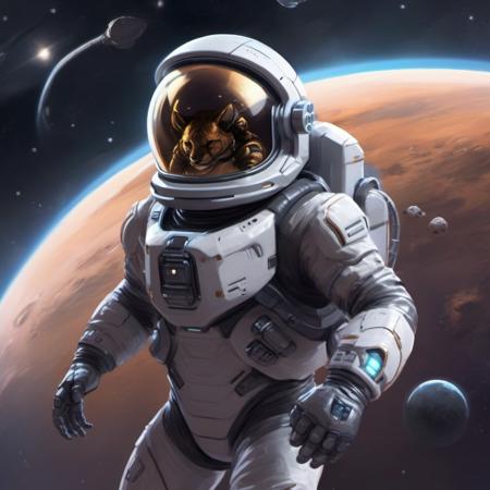 A scifi style astronaut floating in space, in a scifi style suit