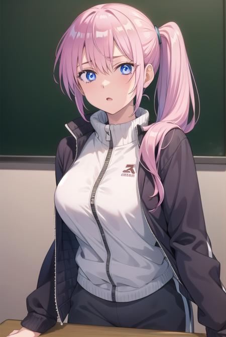 miyakoshikimori, <lyco:miyakoshikimori-lyco-nochekaiser:1>,
miyako shikimori, long hair, blue eyes, hair between eyes, pink hair,
BREAK long sleeves, jacket, white shirt, side ponytail, blue jacket, track jacket, track suit,
BREAK looking at viewer,
BREAK indoors, classroom,
BREAK <lyco:GoodHands-beta2:1>, (masterpiece:1.2), best quality, high resolution, unity 8k wallpaper, (illustration:0.8), (beautiful detailed eyes:1.6), extremely detailed face, perfect lighting, extremely detailed CG, (perfect hands, perfect anatomy),